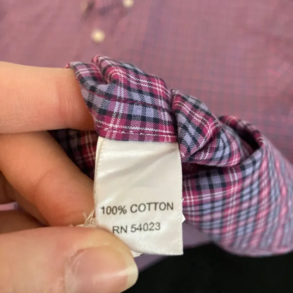Banana Republic Shirt Mens Sz L‎ Pink Blue Plaid Button Up Long Sleeve Cotton